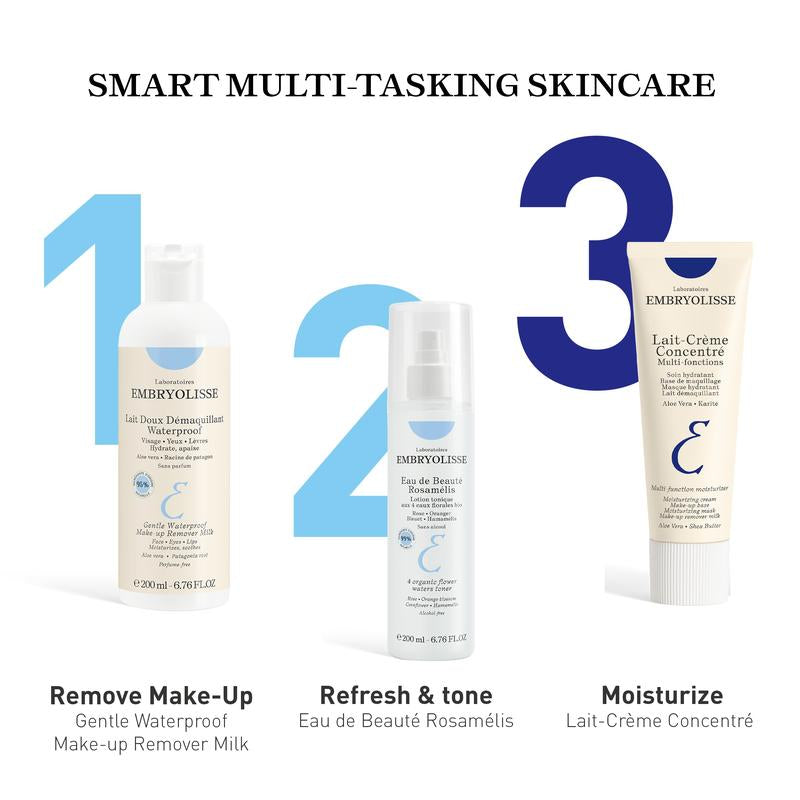 Embryolisse Gentle Waterproof Makeup Remover Milk - 4-in-1 Hydrating Facial Cleanser for Sensitive Skin with Aloe Vera and Shea Butter, 6.76 Fl Oz