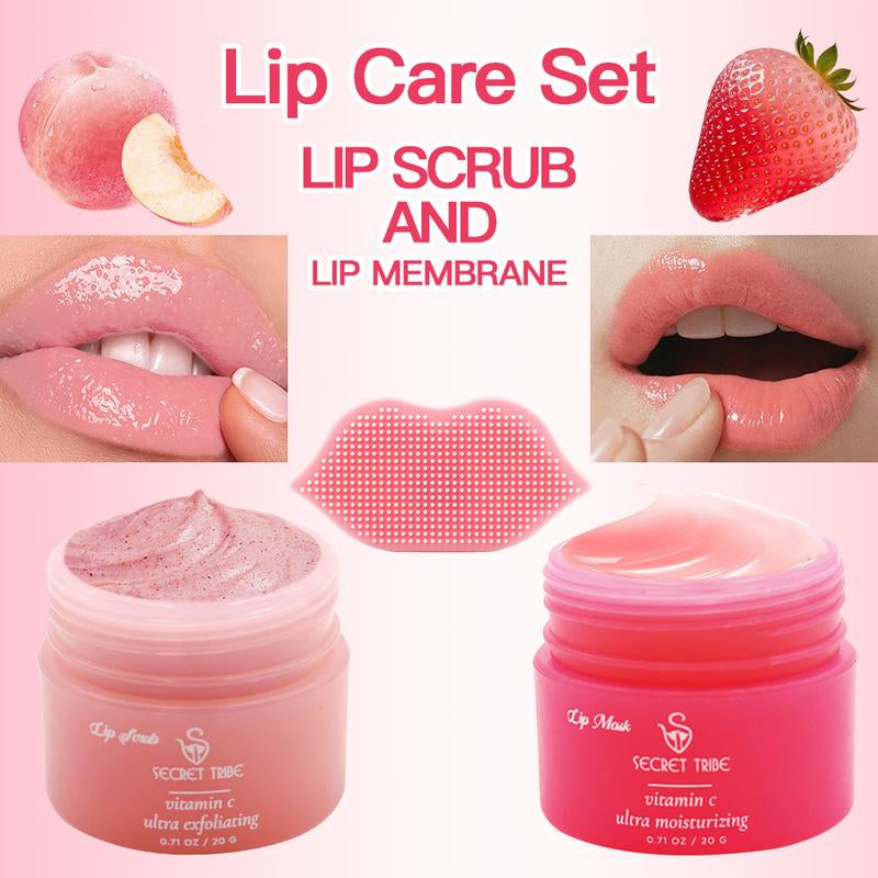 Secret Tribe Three-Piece Lip Care Set: Lip Mask, Lip Scrub, and Lip Brush - Ideal Mother's Day and Holiday Gift