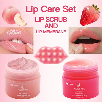 Secret Tribe Three-Piece Lip Care Set: Lip Mask, Lip Scrub, and Lip Brush - Ideal Mother's Day and Holiday Gift