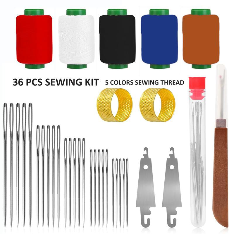 34/36 Piece Big Eye Steel Needle and Thread Set - Portable DIY Sewing Kit for Beginners and Professionals, Ideal Gift for Moms, Grandmothers, and Craft Enthusiasts