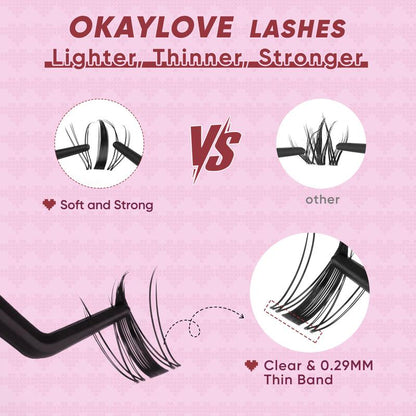 OKAYLOVE Lashes Cluster - Premium Soft Eyelash Extensions in 8/10/12/14/16/18MM, Ideal for DIY Natural Makeup, Perfect Gift for Beauty Enthusiasts