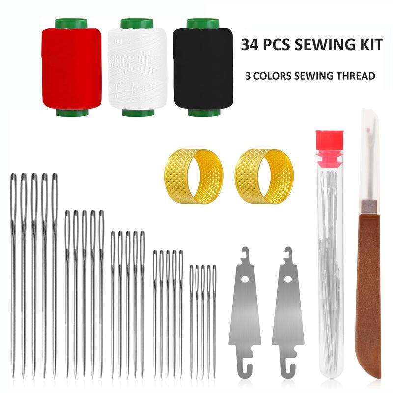 34/36 Piece Big Eye Steel Needle and Thread Set - Portable DIY Sewing Kit for Beginners and Professionals, Ideal Gift for Moms, Grandmothers, and Craft Enthusiasts