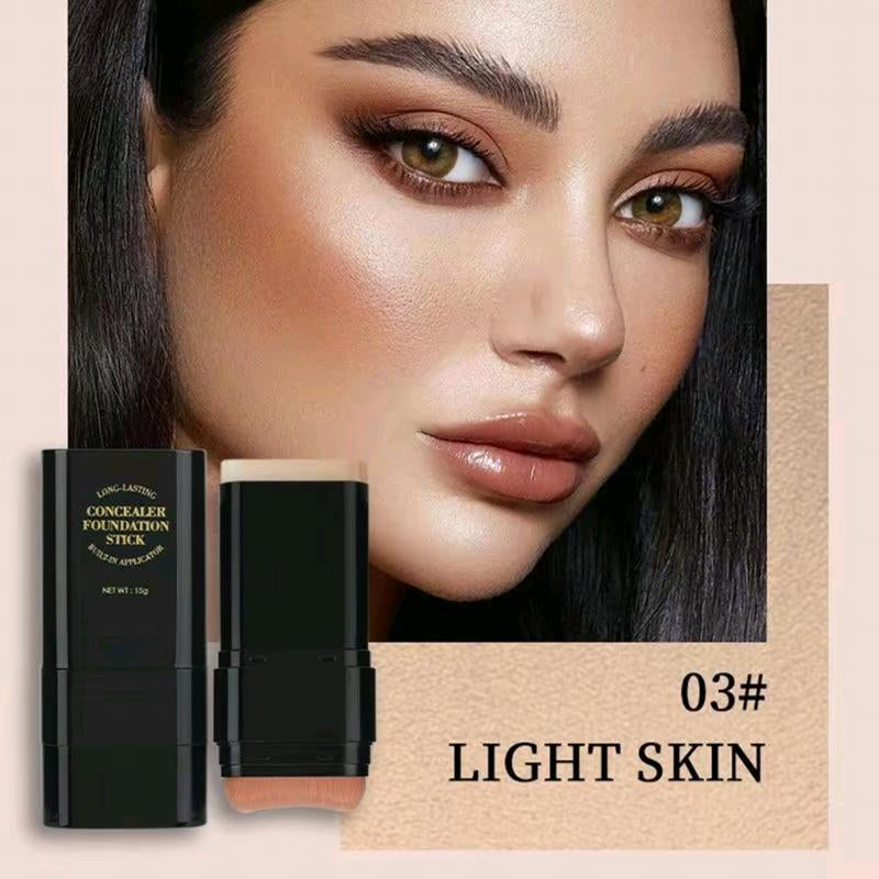 Professional Dual-Ended Foundation Concealer Stick with Built-In Brush - Multi-Use Concealer and Highlighter for Acne Marks and Flawless Nose Contouring