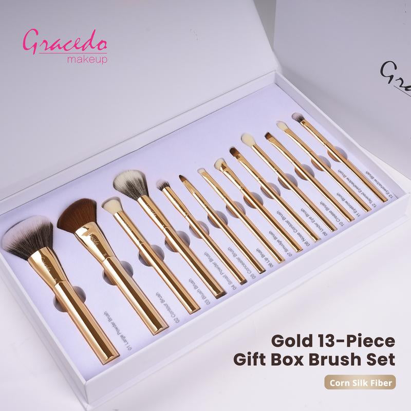 Gold 13-Piece Professional Makeup Brush Set - Ultra-Soft, Eco-Friendly Natural Hair Brushes - Perfect Gift Set and Easy to Clean