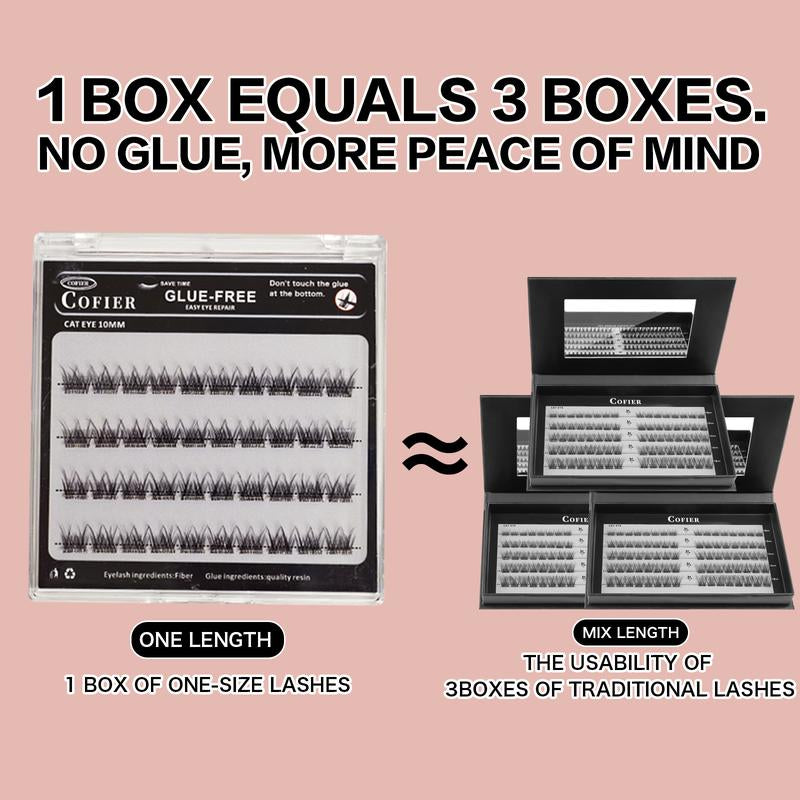 Cofier No-Glue Lash Clusters - 40 Piece Self-Adhesive Eyelash Set with Uniform Lengths (10/12/14mm) for Effortless, Natural Application Suitable for Beginners