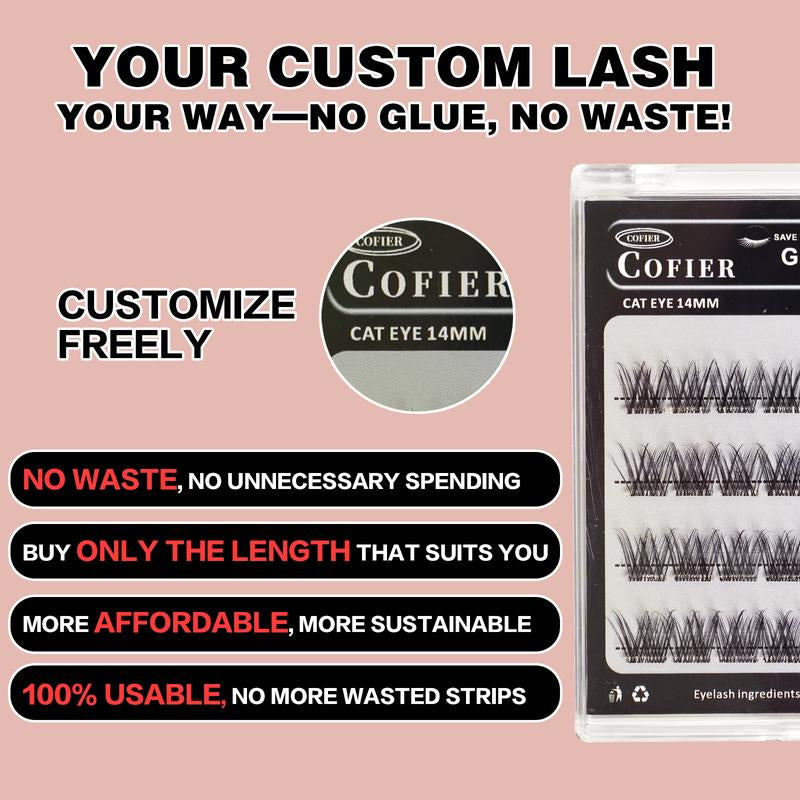 Cofier No-Glue Lash Clusters - 40 Piece Self-Adhesive Eyelash Set with Uniform Lengths (10/12/14mm) for Effortless, Natural Application Suitable for Beginners
