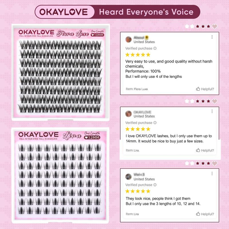 OKAYLOVE Lashes Cluster - Premium Soft Eyelash Extensions in 8/10/12/14/16/18MM, Ideal for DIY Natural Makeup, Perfect Gift for Beauty Enthusiasts