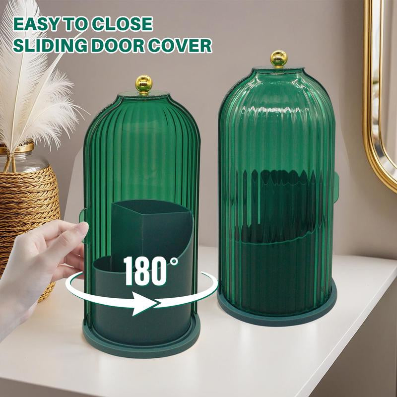360-Degree Rotating Waterproof Makeup Brush Holder with Lid - Organizer for Vanity and Bathroom Countertop
