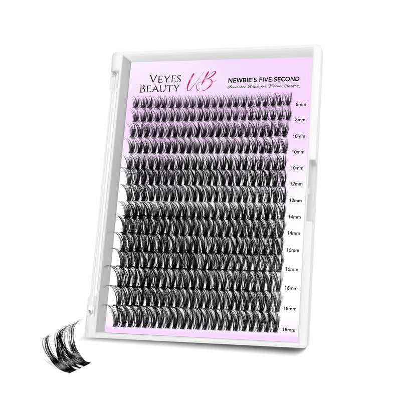 VEYESBEAUTY VB-Ribbon Cluster Individual Lash Extensions - Layered Wispy Faux Mink for Effortless DIY Application and Home Makeup