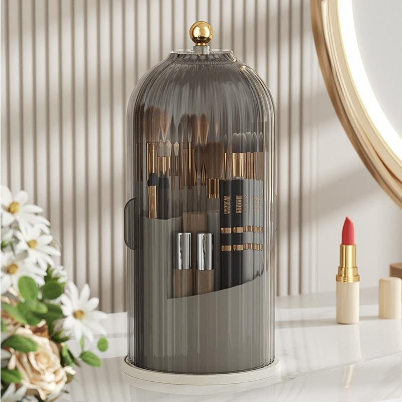 Elegant Rotatable Clear Makeup Brush Storage Box - Lightweight Organizer for Home and Travel, Perfect for Christmas Gifting