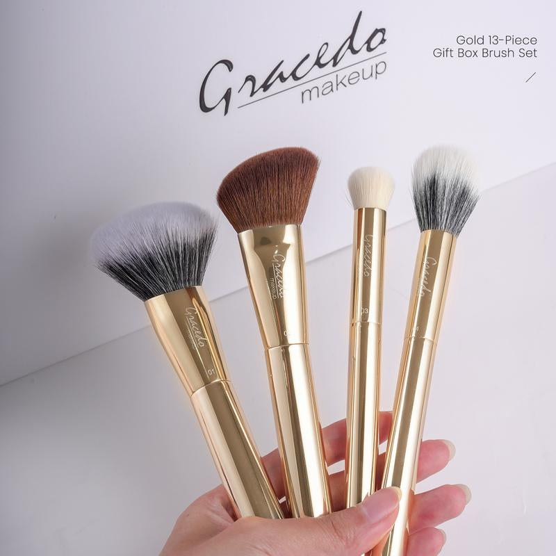 Gold 13-Piece Professional Makeup Brush Set - Ultra-Soft, Eco-Friendly Natural Hair Brushes - Perfect Gift Set and Easy to Clean