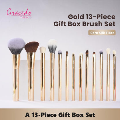 Gold 13-Piece Professional Makeup Brush Set - Ultra-Soft, Eco-Friendly Natural Hair Brushes - Perfect Gift Set and Easy to Clean