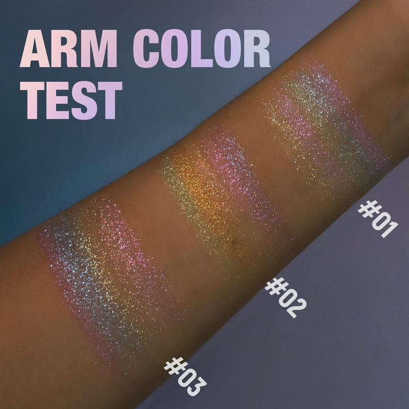 Chameleon Diamond Rainbow Multi-Use Highlighter and Eyeshadow Palette - Long-Lasting, High Pigment, Metallic Glitter Finish