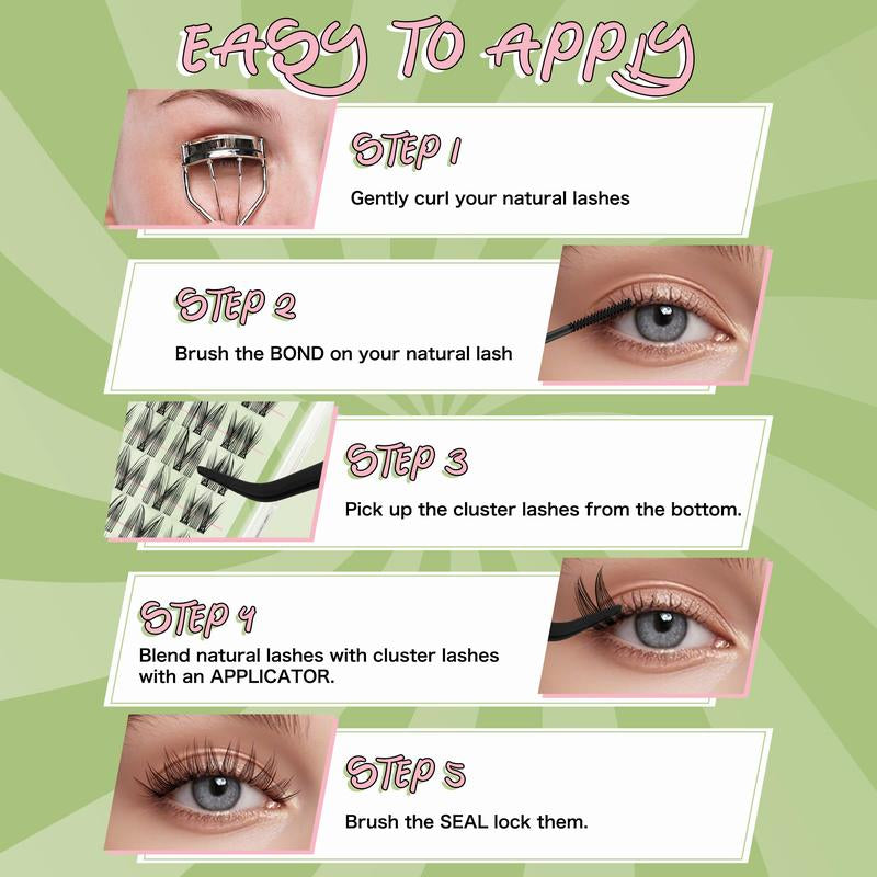 KEYYOU Cat Eye DIY Lash Extension Kit - Ultra-Thin Invisible Band, Waterproof, Long-Lasting Clusters; Beginner-Friendly Velvet Lashes