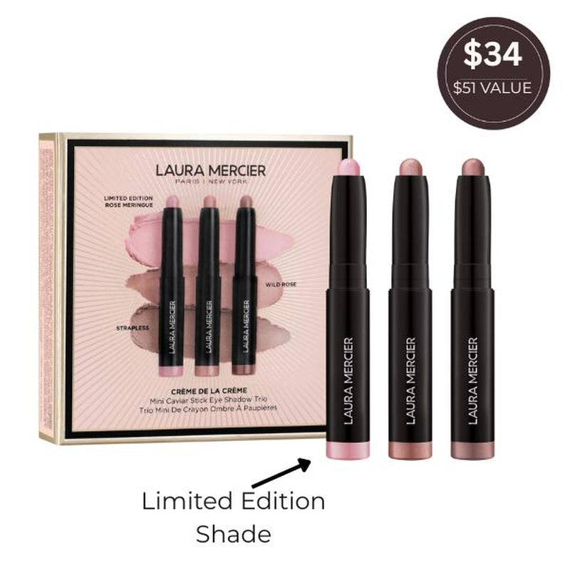 Laura Mercier Limited Edition Mini Caviar Stick Eye Shadow Trio - 24HR Wear Holiday Collection with New Shade for Glamorous Eyes