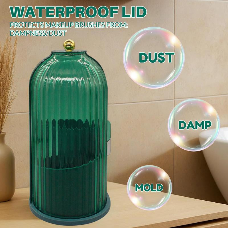 360-Degree Rotating Waterproof Makeup Brush Holder with Lid - Organizer for Vanity and Bathroom Countertop