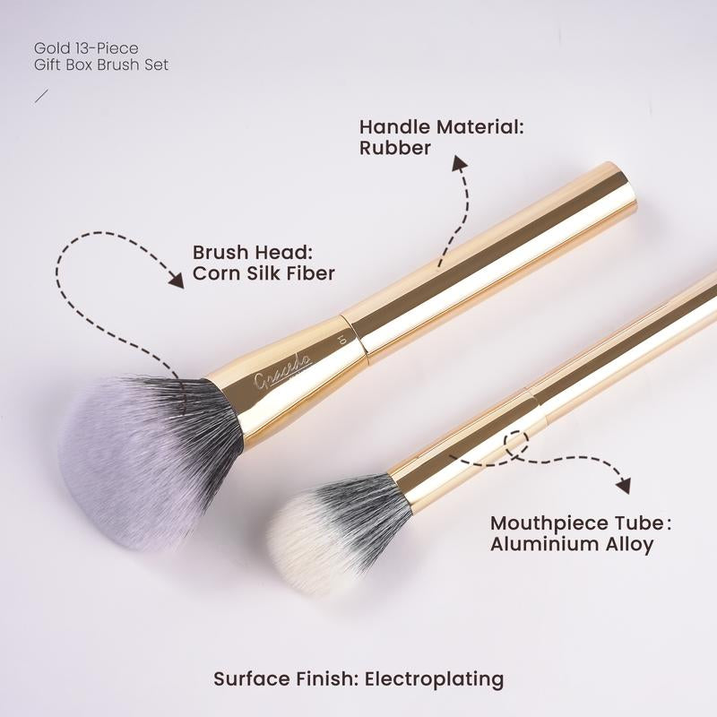 Gold 13-Piece Professional Makeup Brush Set - Ultra-Soft, Eco-Friendly Natural Hair Brushes - Perfect Gift Set and Easy to Clean