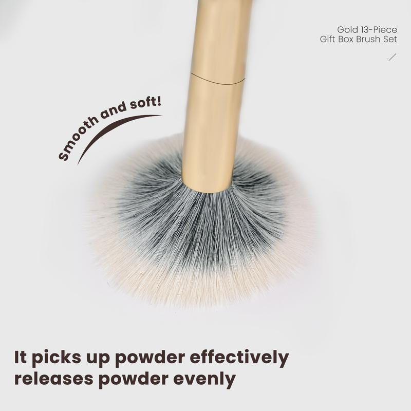 Gold 13-Piece Professional Makeup Brush Set - Ultra-Soft, Eco-Friendly Natural Hair Brushes - Perfect Gift Set and Easy to Clean