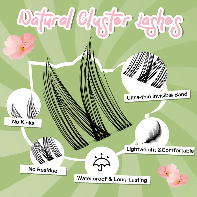 KEYYOU Cat Eye DIY Lash Extension Kit - Ultra-Thin Invisible Band, Waterproof, Long-Lasting Clusters; Beginner-Friendly Velvet Lashes