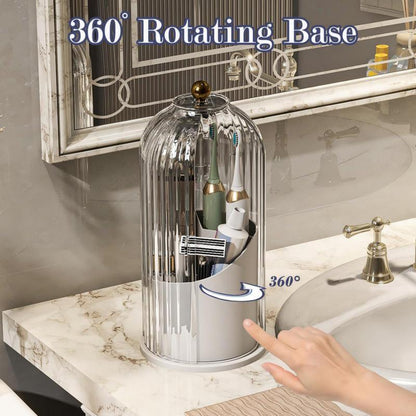 360-Degree Rotating Makeup Brush Organizer with Transparent Lid for Vanity, Bathroom, and Desktop Usage