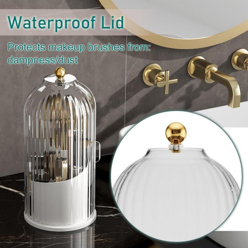 360-Degree Rotating Makeup Brush Organizer with Transparent Lid for Vanity, Bathroom, and Desktop Usage