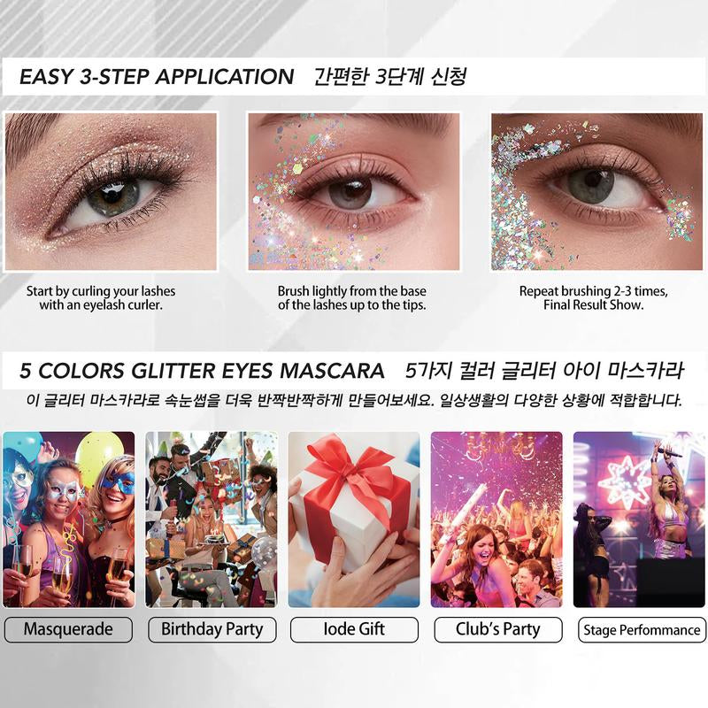 5-Color Waterproof Mascara Set with Curling Effect - Smudge-Proof Formula for Eyelash Extensions, Ideal for Parties, Festivals, and Halloween