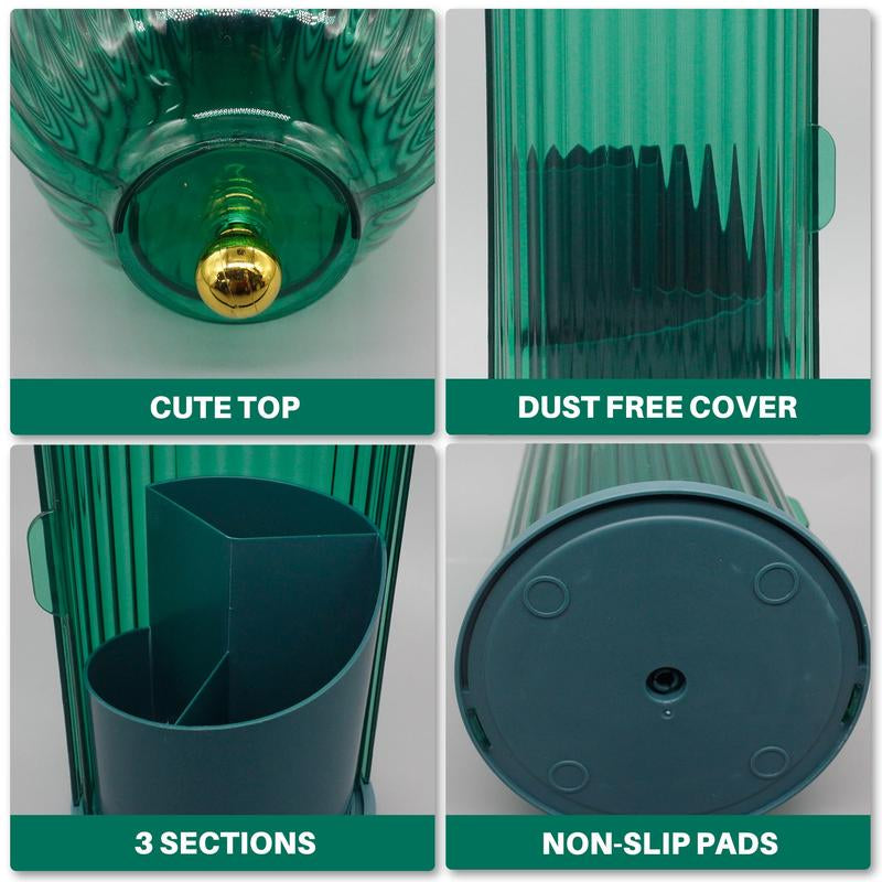 360-Degree Rotating Waterproof Makeup Brush Holder with Lid - Organizer for Vanity and Bathroom Countertop