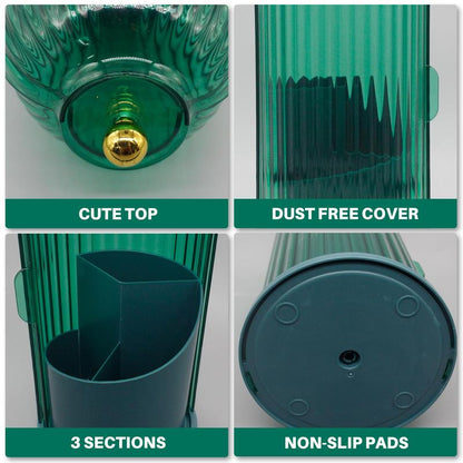 360-Degree Rotating Waterproof Makeup Brush Holder with Lid - Organizer for Vanity and Bathroom Countertop