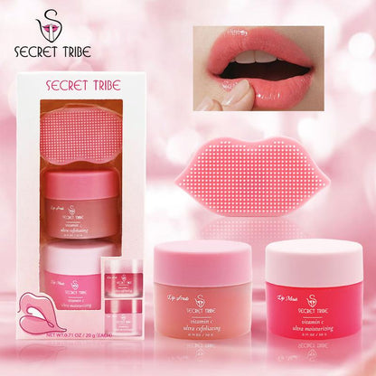 Secret Tribe Three-Piece Lip Care Set: Lip Mask, Lip Scrub, and Lip Brush - Ideal Mother's Day and Holiday Gift