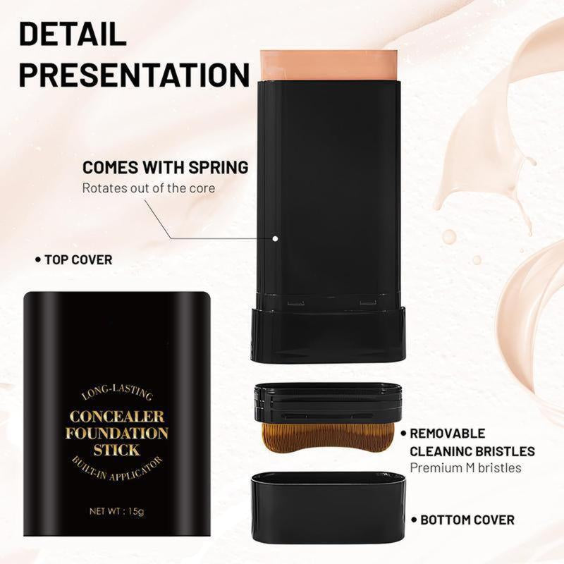 Professional Dual-Ended Foundation Concealer Stick with Built-In Brush - Multi-Use Concealer and Highlighter for Acne Marks and Flawless Nose Contouring