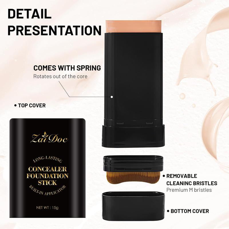 Long-Lasting Concealer Foundation Stick - 15g Lightweight Waterproof, Smudge-Proof, and Easy-Application Makeup Tool for Daily Flawless Skin