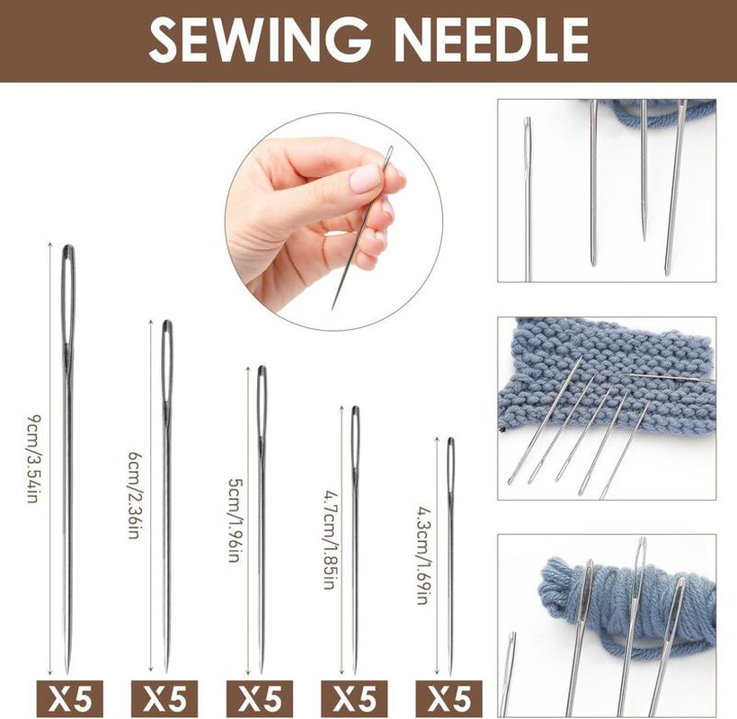 34/36 Piece Big Eye Steel Needle and Thread Set - Portable DIY Sewing Kit for Beginners and Professionals, Ideal Gift for Moms, Grandmothers, and Craft Enthusiasts
