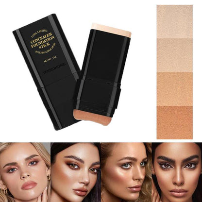 Professional Dual-Ended Foundation Concealer Stick with Built-In Brush - Multi-Use Concealer and Highlighter for Acne Marks and Flawless Nose Contouring