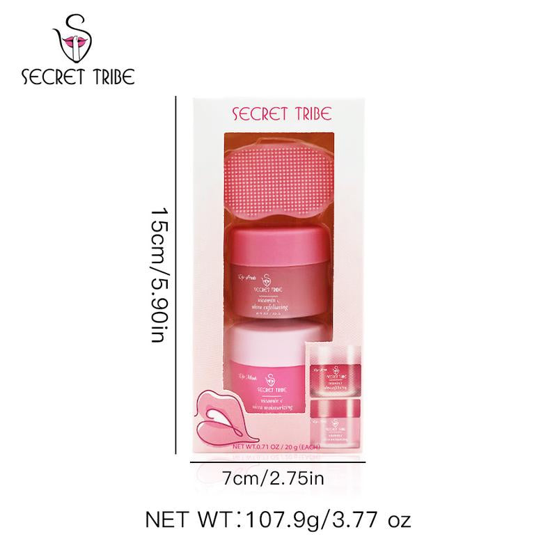 Secret Tribe Three-Piece Lip Care Set: Lip Mask, Lip Scrub, and Lip Brush - Ideal Mother's Day and Holiday Gift