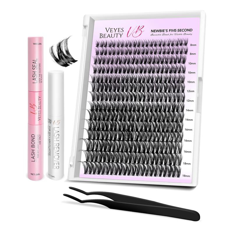 VEYESBEAUTY VB-Ribbon Cluster Individual Lash Extensions - Layered Wispy Faux Mink for Effortless DIY Application and Home Makeup