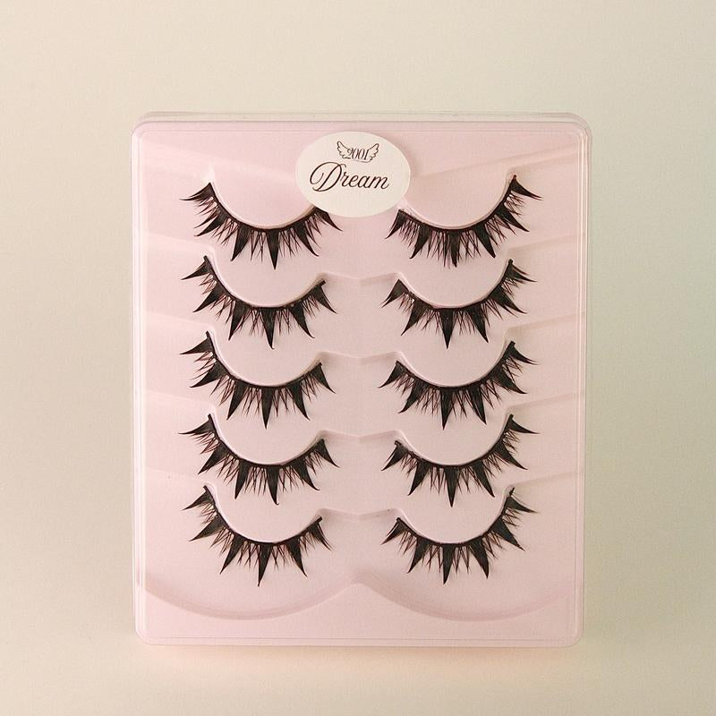5 Pairs of Reusable Glossy Synthetic False Lashes - Lightweight Anime-Inspired Eyelashes for Everyday Glam and Cosplay Makeup