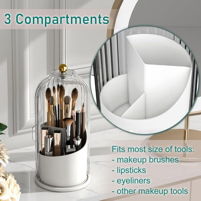 360-Degree Rotating Makeup Brush Organizer with Transparent Lid for Vanity, Bathroom, and Desktop Usage