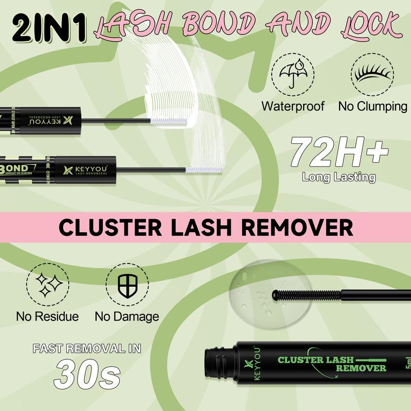 KEYYOU Cat Eye DIY Lash Extension Kit - Ultra-Thin Invisible Band, Waterproof, Long-Lasting Clusters; Beginner-Friendly Velvet Lashes