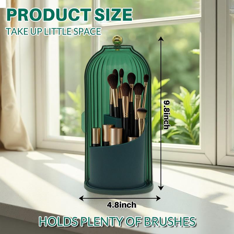 360-Degree Rotating Waterproof Makeup Brush Holder with Lid - Organizer for Vanity and Bathroom Countertop