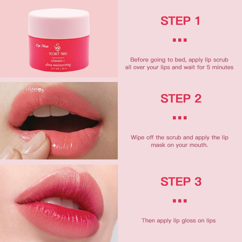 Secret Tribe Three-Piece Lip Care Set: Lip Mask, Lip Scrub, and Lip Brush - Ideal Mother's Day and Holiday Gift