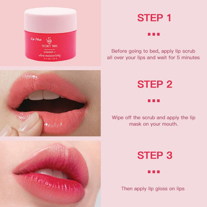 Secret Tribe Three-Piece Lip Care Set: Lip Mask, Lip Scrub, and Lip Brush - Ideal Mother's Day and Holiday Gift