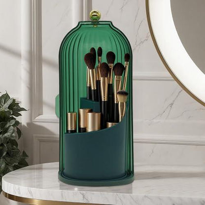 360-Degree Rotating Waterproof Makeup Brush Holder with Lid - Organizer for Vanity and Bathroom Countertop