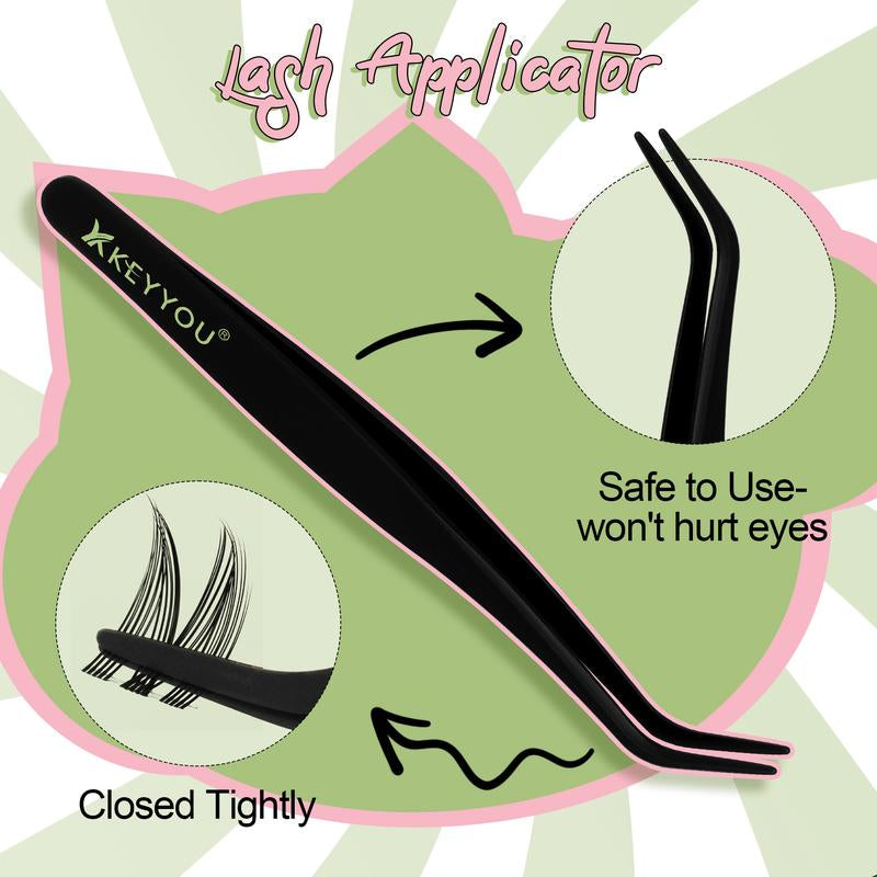 KEYYOU Cat Eye DIY Lash Extension Kit - Ultra-Thin Invisible Band, Waterproof, Long-Lasting Clusters; Beginner-Friendly Velvet Lashes