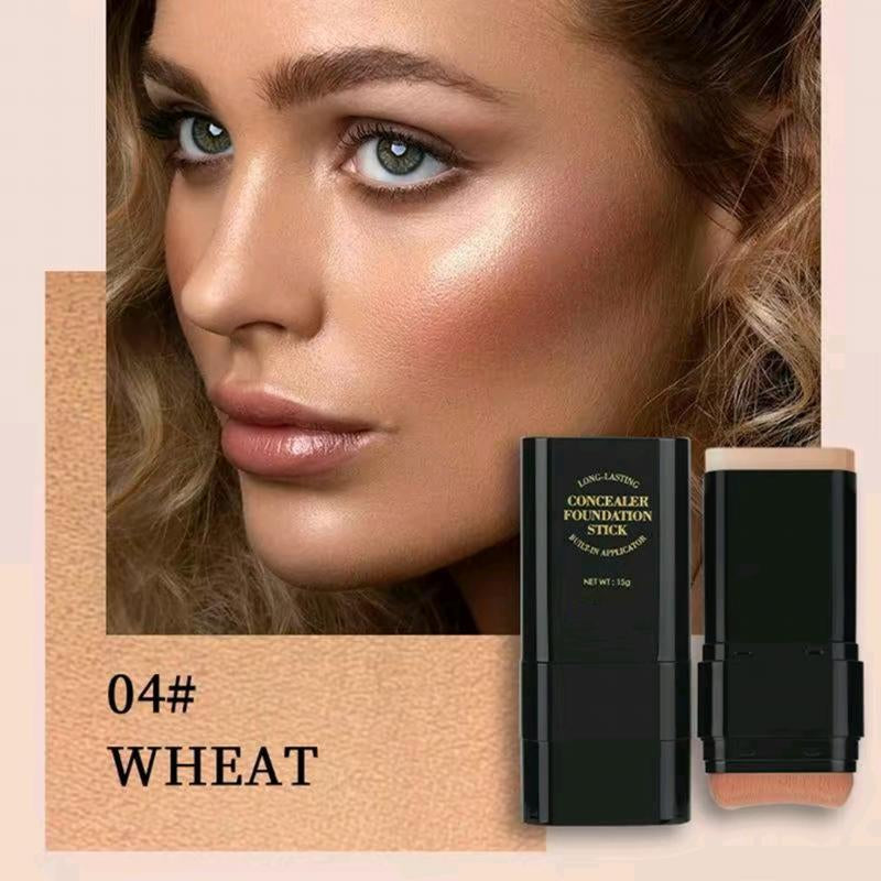 Professional Dual-Ended Foundation Concealer Stick with Built-In Brush - Multi-Use Concealer and Highlighter for Acne Marks and Flawless Nose Contouring